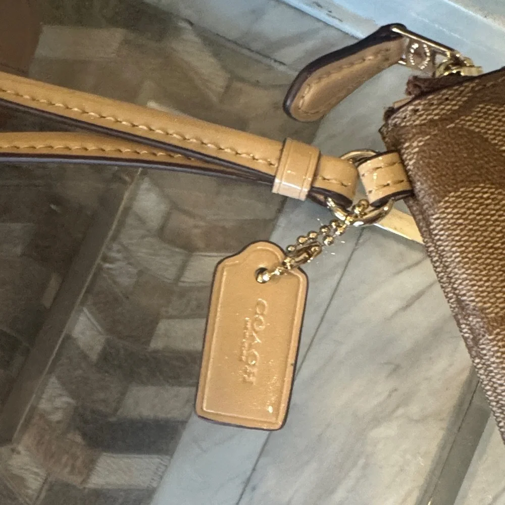Coach Signature Brown and Tan Wristlet